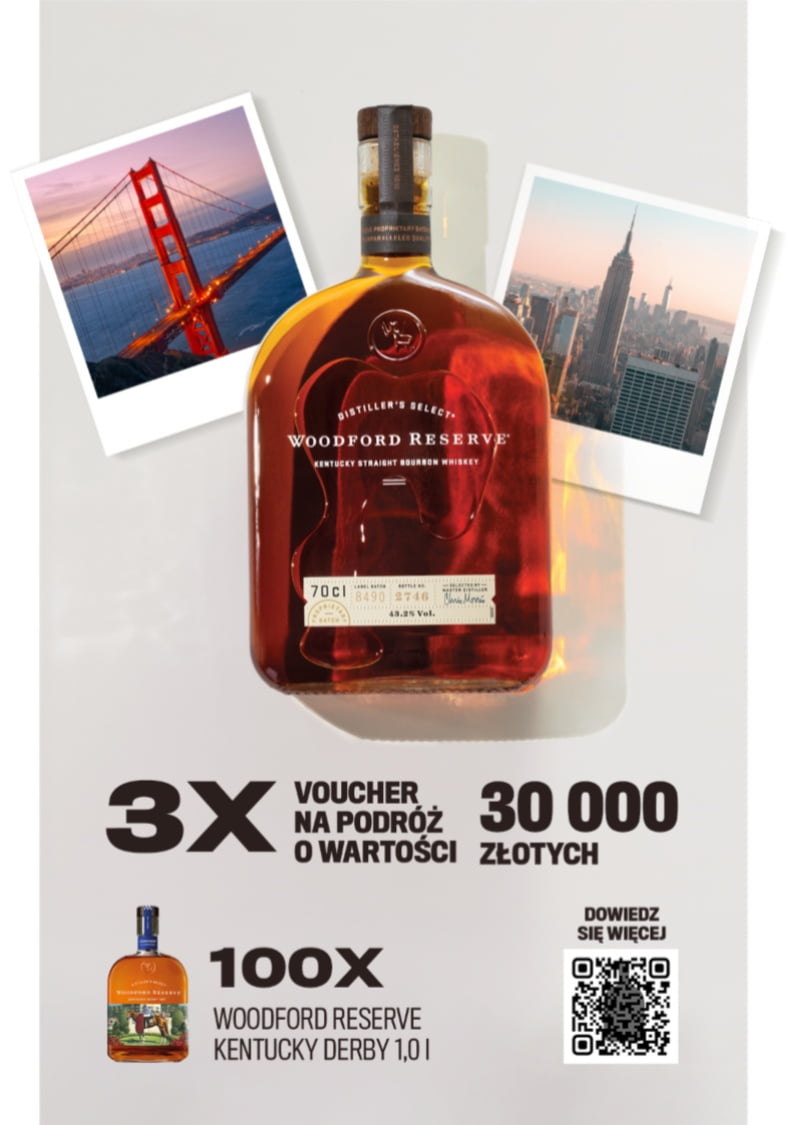X voucher na podróż o wartości 30 000 zł, 100X Woodford Reserve Kentucky Derby 1,0 l
